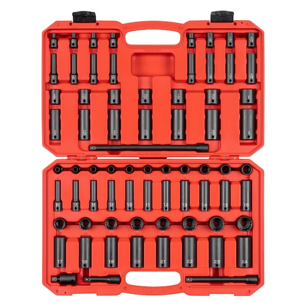 3/8 Inch Drive 12-Point Impact Socket Set, 72-Piece (1/4 - 1 in., 6 - 24 mm)